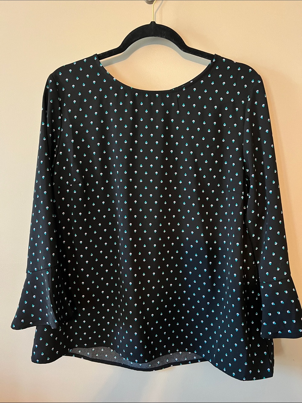 Old Navy Black Blouse with Teal Dot Print